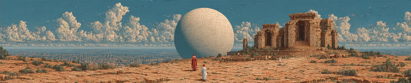 A vast desert plain stretching to a distant horizon beneath a huge, empty sky